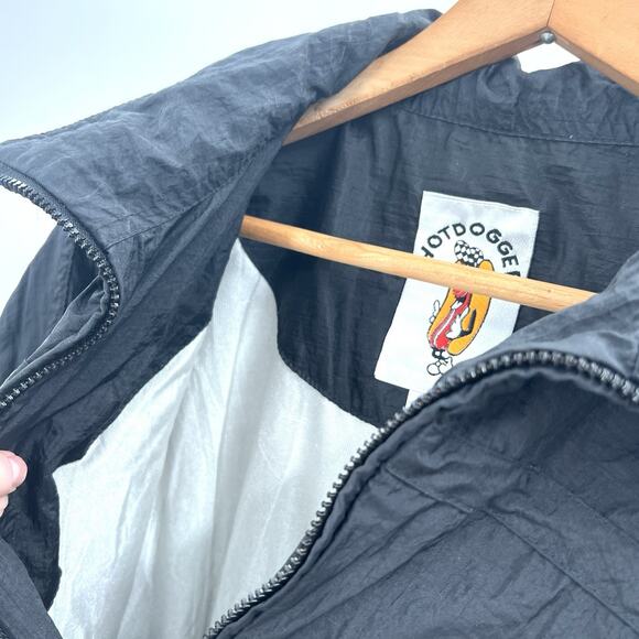 Vintage 80s Hotdogger Black Nylon Windbreaker Half Zip Windbreaker Jacket Small - Picture 3 of 5
